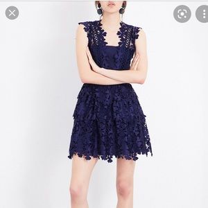 Self-portrait embroidered mini dress navy